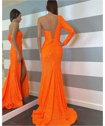 One Shoulder Sequin Prom Dresses Long with Slit Sparkly Long Sleeve Bodycon Evening Gowns for Women Formal Gold $38.00 Dresses