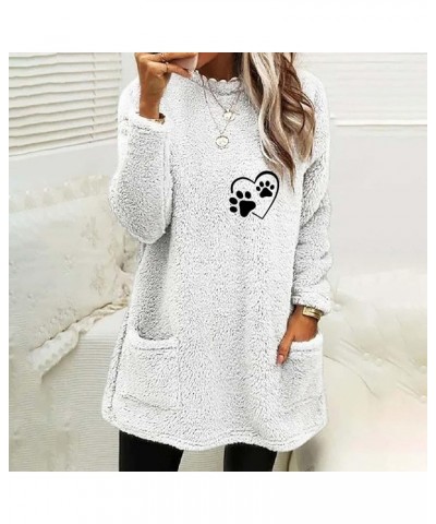 Long Fleece Sweatshirt For Women Fashion Graphic Print Pullover Tops Crewneck Cozy Sherpa Linend Pullover With Pockets Fuzzy ...