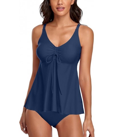 Tankini Swimsuits for Women 2 Piece Modest Blouson Tank Top Bathing Suits with Bikini Bottom Navy $10.50 Swimsuits