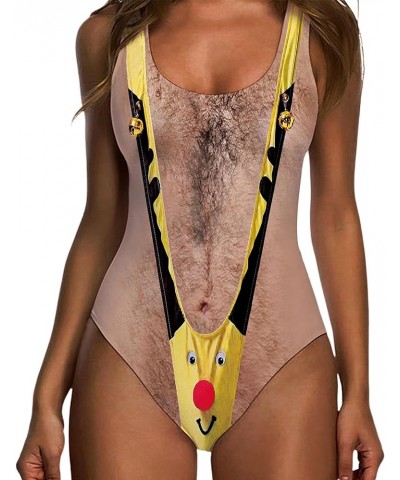 Women One Piece Swimsuit Funny Hairy Chest Summer Swimwear A Chest14 $12.90 Swimsuits