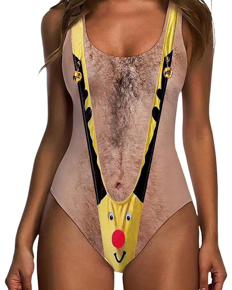 Women One Piece Swimsuit Funny Hairy Chest Summer Swimwear A Chest14 $12.90 Swimsuits