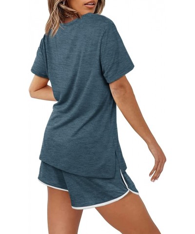 Lounge Set for Women 2 Piece Outfits Short Sleeve V Neck Pjs Sleepwear Soft Grey Blue $13.42 Sleep & Lounge