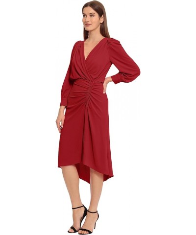 Women's Long Sleeve Catalina Crepe Dress Workwear Event Guest of Wedding V-neck - Equestrian Red $49.20 Dresses