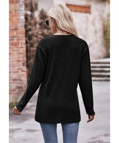 Womens Long Sleeve Henley Shirts V-neck Casual Tunic Tops Button Up T-shirts 2023 Fall Winter Cute Sweatshirt B1-blbck $13.91...