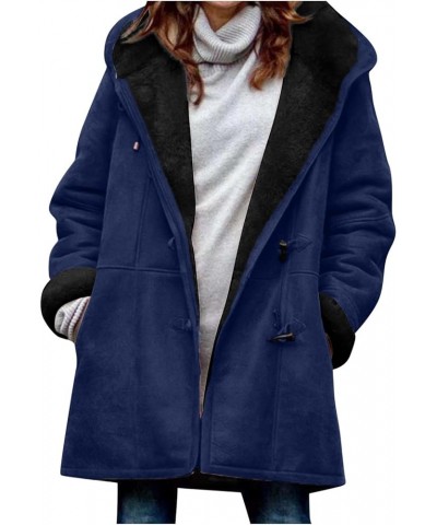 Warm Jackets for Women,Womens Winter Trench Coats Zip Up Breasted Long Sleeve Hooded Fleece Jacket Fuzzy Pea Coat 03 Blue $13...