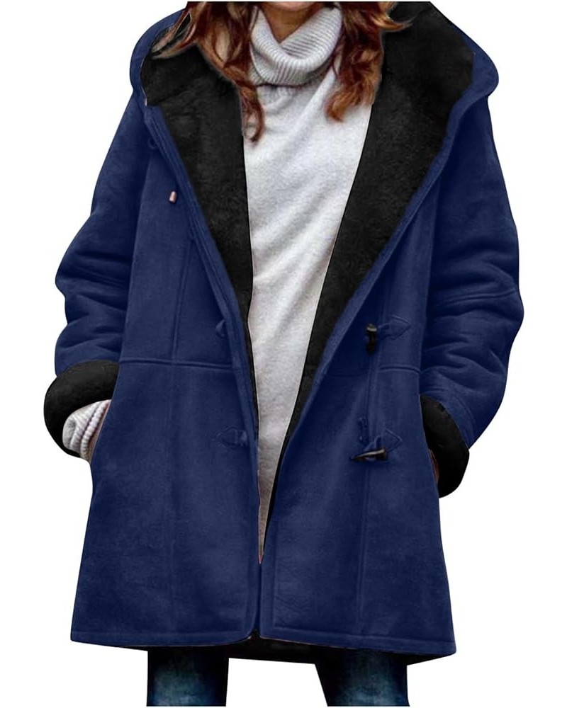 Warm Jackets for Women,Womens Winter Trench Coats Zip Up Breasted Long Sleeve Hooded Fleece Jacket Fuzzy Pea Coat 03 Blue $13...