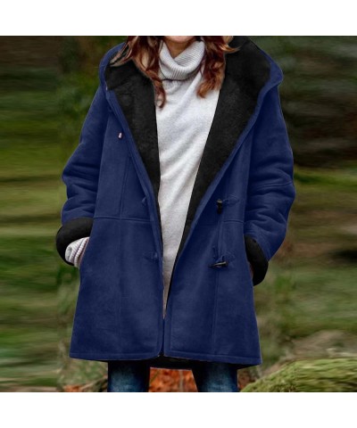 Warm Jackets for Women,Womens Winter Trench Coats Zip Up Breasted Long Sleeve Hooded Fleece Jacket Fuzzy Pea Coat 03 Blue $13...