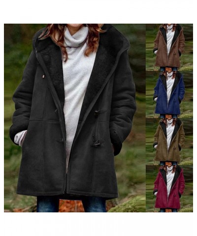 Warm Jackets for Women,Womens Winter Trench Coats Zip Up Breasted Long Sleeve Hooded Fleece Jacket Fuzzy Pea Coat 03 Blue $13...