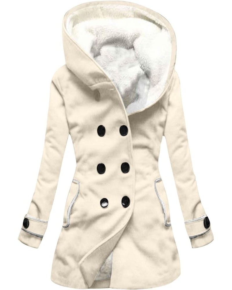 Winter Coats For Women,Women's Fleece Double Breasted Parka Hooded Jacket Warm Sherpa Thicken Outerwear With Pockets 1-beige ...