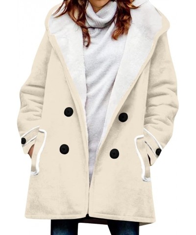 Winter Coats For Women,Women's Fleece Double Breasted Parka Hooded Jacket Warm Sherpa Thicken Outerwear With Pockets 1-beige ...