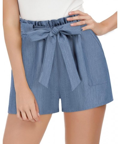 Women Bowknot Tie Waist Summer Casual Shorts with Pockets Denim Blueupgrade Style $14.10 Shorts