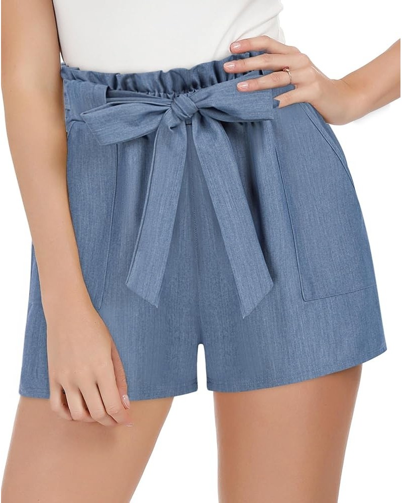 Women Bowknot Tie Waist Summer Casual Shorts with Pockets Denim Blueupgrade Style $14.10 Shorts