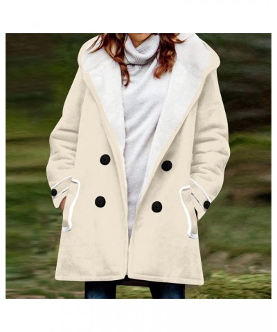 Winter Coats For Women,Women's Fleece Double Breasted Parka Hooded Jacket Warm Sherpa Thicken Outerwear With Pockets 1-beige ...