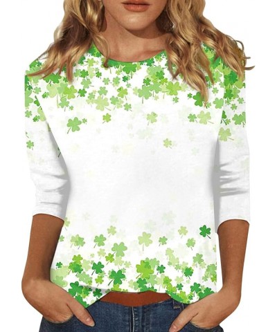 Women's St. Patrick's Day 3/4 Sleeve Round Neck Green Shamrock Print Top, Soft Loose Blouse Tees 4-fluorescent Green $7.79 T-...