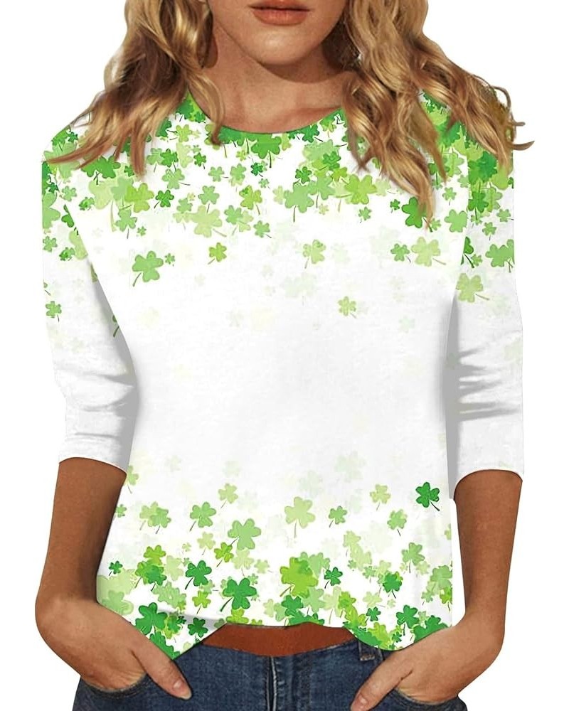 Women's St. Patrick's Day 3/4 Sleeve Round Neck Green Shamrock Print Top, Soft Loose Blouse Tees 4-fluorescent Green $7.79 T-...