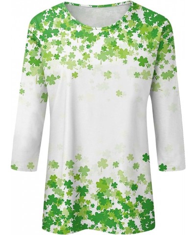 Women's St. Patrick's Day 3/4 Sleeve Round Neck Green Shamrock Print Top, Soft Loose Blouse Tees 4-fluorescent Green $7.79 T-...