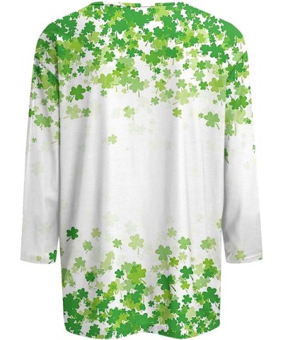 Women's St. Patrick's Day 3/4 Sleeve Round Neck Green Shamrock Print Top, Soft Loose Blouse Tees 4-fluorescent Green $7.79 T-...