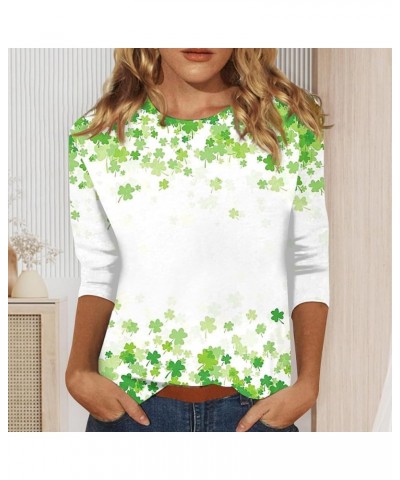 Women's St. Patrick's Day 3/4 Sleeve Round Neck Green Shamrock Print Top, Soft Loose Blouse Tees 4-fluorescent Green $7.79 T-...