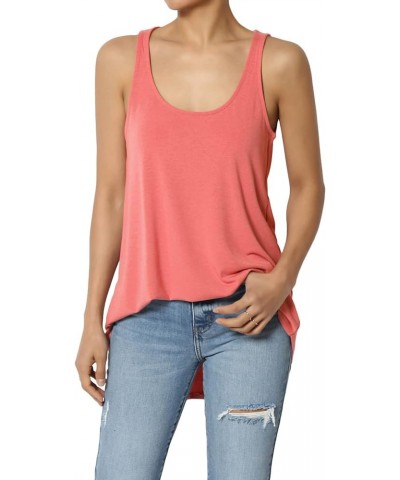 Women's Tank Tops Scoop Neck Loose Fit Summer Casual Round Hem Sleeveless Tee Coral $9.87 Tanks