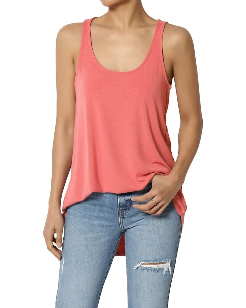 Women's Tank Tops Scoop Neck Loose Fit Summer Casual Round Hem Sleeveless Tee Coral $9.87 Tanks