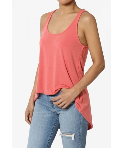 Women's Tank Tops Scoop Neck Loose Fit Summer Casual Round Hem Sleeveless Tee Coral $9.87 Tanks