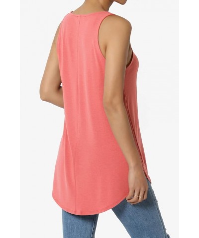 Women's Tank Tops Scoop Neck Loose Fit Summer Casual Round Hem Sleeveless Tee Coral $9.87 Tanks