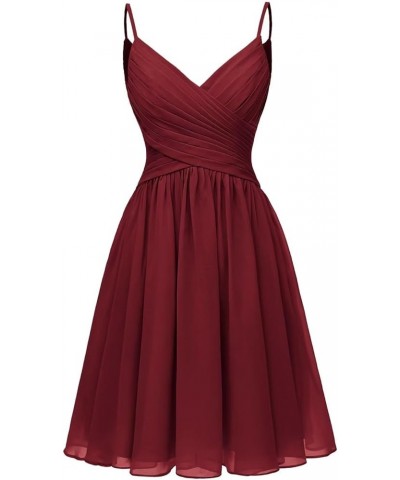 Women's Spaghetti Straps Homecoming Dresses Short Chiffon A Line Bridesmaid Dresses with Pockets Burgundy $29.57 Dresses