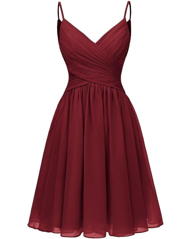 Women's Spaghetti Straps Homecoming Dresses Short Chiffon A Line Bridesmaid Dresses with Pockets Burgundy $29.57 Dresses