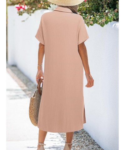 Womens Dress Summer Casual Short Sleeve Button Down Shirt Dress Beach Cover Up Dress with Pockets Pink $22.12 Swimsuits