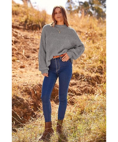 Women's Fall Oversized Pullover Sweaters Casual Crewneck Long Sleeve Chunky Cable Knit Blouse Top Grey $27.02 Sweaters