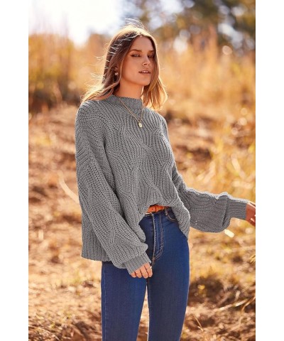 Women's Fall Oversized Pullover Sweaters Casual Crewneck Long Sleeve Chunky Cable Knit Blouse Top Grey $27.02 Sweaters