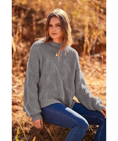 Women's Fall Oversized Pullover Sweaters Casual Crewneck Long Sleeve Chunky Cable Knit Blouse Top Grey $27.02 Sweaters