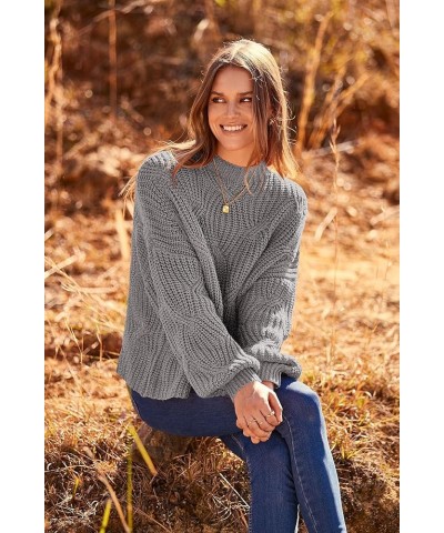 Women's Fall Oversized Pullover Sweaters Casual Crewneck Long Sleeve Chunky Cable Knit Blouse Top Grey $27.02 Sweaters