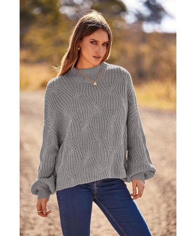 Women's Fall Oversized Pullover Sweaters Casual Crewneck Long Sleeve Chunky Cable Knit Blouse Top Grey $27.02 Sweaters