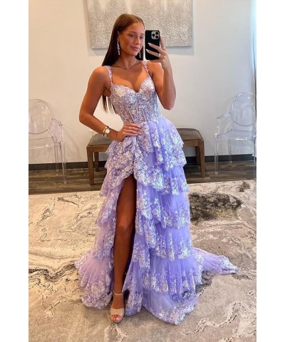 Off Shoulder Sequin Prom Dresses 2024 Tiered Lace Long Prom Dress for Teens Sparkly Formal Evening Gown with Slit Lilac $47.4...