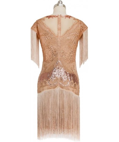 Women's 1920s Vintage Gatsby Long Fringe Flapper Dress Cap Sleeve Cocktail Party Dress Rose Gold $23.97 Dresses