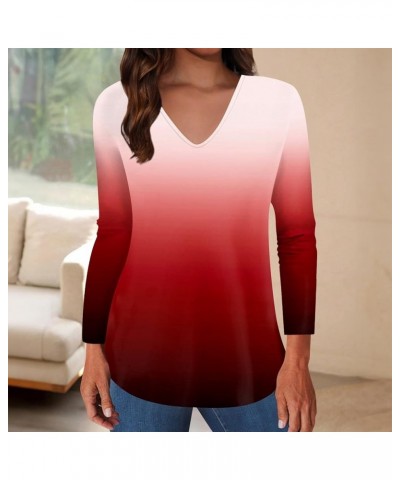 Shirts for Women,Women's Trendy Gradient V Neck Long Sleeve Blouse Casual Loose Fall Going Out Pullover Graphic Tunic 3-red $...