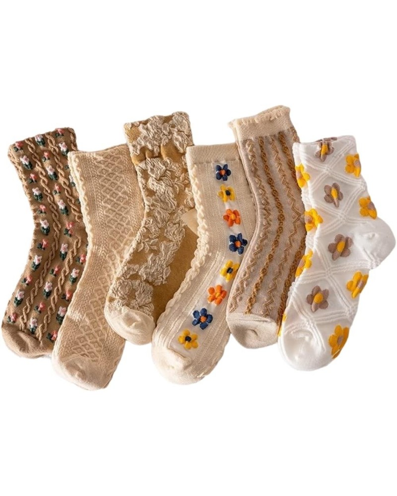 6 Pairs Cotton Socks Thick Knit Breathable Winter Crew Floral Socks Set for Women Girl Gifts 6 Pairs-02 $11.21 Activewear