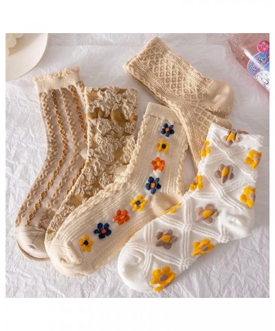 6 Pairs Cotton Socks Thick Knit Breathable Winter Crew Floral Socks Set for Women Girl Gifts 6 Pairs-02 $11.21 Activewear