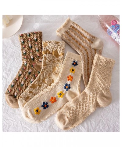 6 Pairs Cotton Socks Thick Knit Breathable Winter Crew Floral Socks Set for Women Girl Gifts 6 Pairs-02 $11.21 Activewear