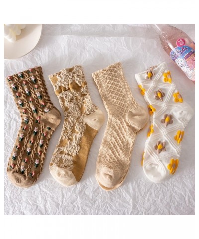 6 Pairs Cotton Socks Thick Knit Breathable Winter Crew Floral Socks Set for Women Girl Gifts 6 Pairs-02 $11.21 Activewear