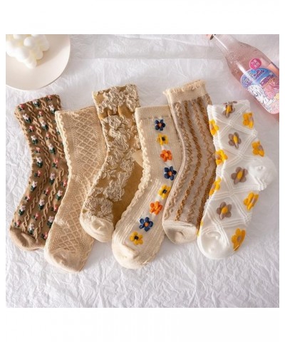 6 Pairs Cotton Socks Thick Knit Breathable Winter Crew Floral Socks Set for Women Girl Gifts 6 Pairs-02 $11.21 Activewear