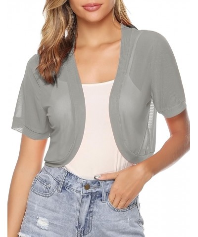 Women Shrug Open Front Mesh Cropped Bolero Short Sleeve Sheer Cardigan Grey $13.99 Sweaters