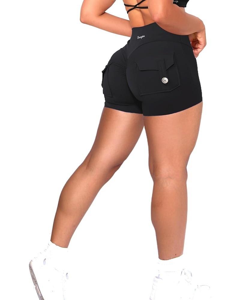 Women Pocket Shorts Cross High Waist Scrunch Butt Booty Workout Lifting Athletic Gym Bottoms Black $15.07 Activewear