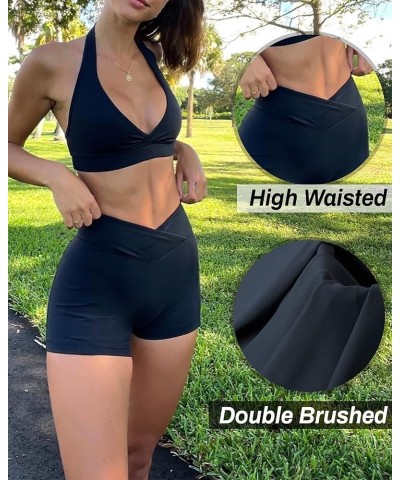 Women Pocket Shorts Cross High Waist Scrunch Butt Booty Workout Lifting Athletic Gym Bottoms Black $15.07 Activewear