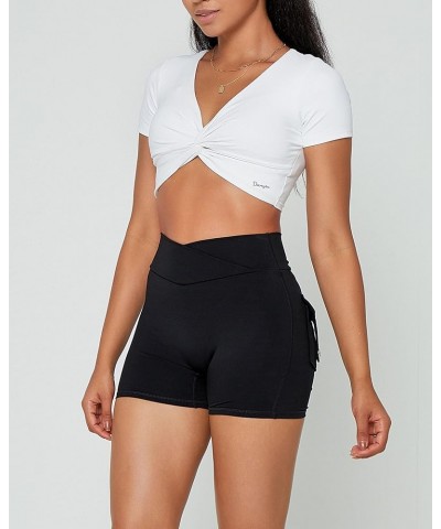 Women Pocket Shorts Cross High Waist Scrunch Butt Booty Workout Lifting Athletic Gym Bottoms Black $15.07 Activewear