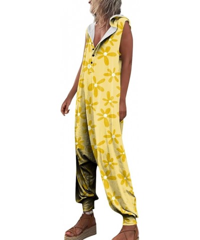 Jumpsuits for Women Dressy Hooded Plus Size Summer Rompers Solid Cotton Harem Overalls Sleeveless Pant 05-yellow $14.10 Overalls