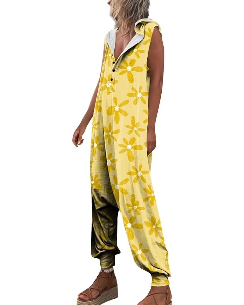 Jumpsuits for Women Dressy Hooded Plus Size Summer Rompers Solid Cotton Harem Overalls Sleeveless Pant 05-yellow $14.10 Overalls