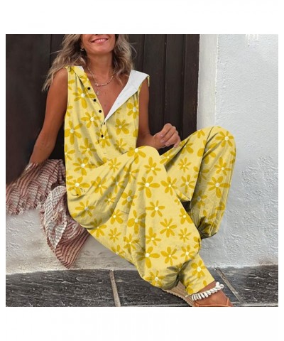 Jumpsuits for Women Dressy Hooded Plus Size Summer Rompers Solid Cotton Harem Overalls Sleeveless Pant 05-yellow $14.10 Overalls