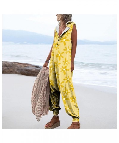 Jumpsuits for Women Dressy Hooded Plus Size Summer Rompers Solid Cotton Harem Overalls Sleeveless Pant 05-yellow $14.10 Overalls